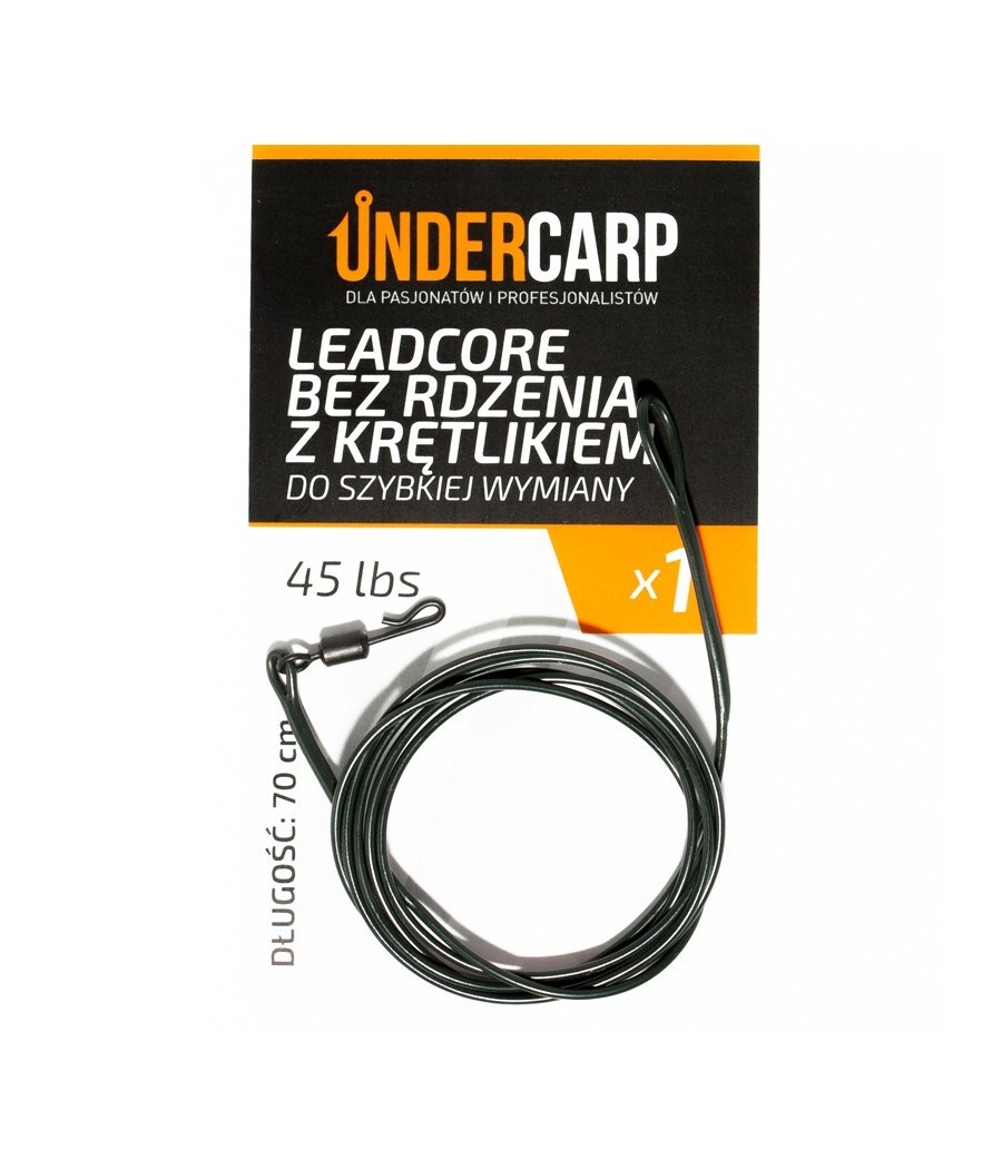 Undercarp Leadcore bez rdzenia z krętlikiem do szybkiej wymiany 70cm 45lbs