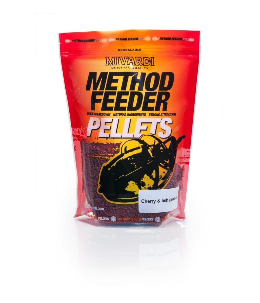 kaper sklep Mivardi Method Feeder pellets Cherry & fish protein 750g