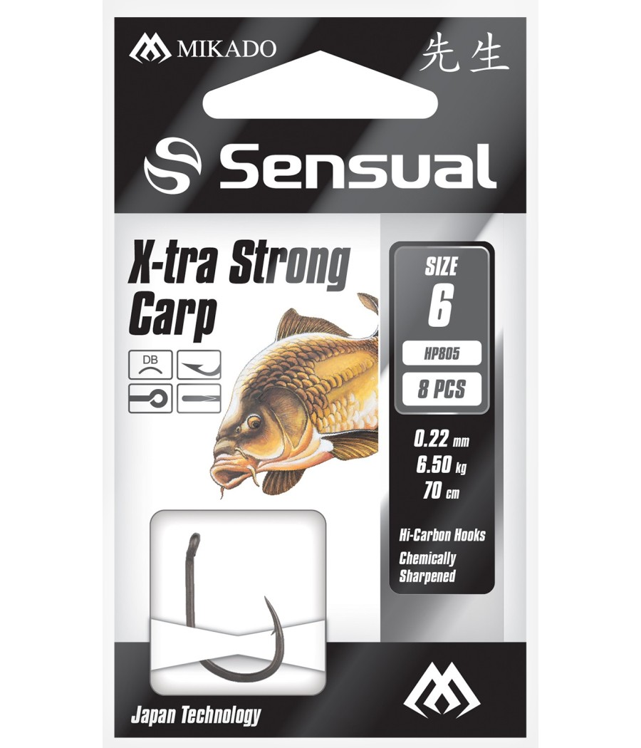 Mikado przypony wiązane sensual x-tra strong carp nr 6 DB / żyłka: 0.20mm/70cm - op.8szt.