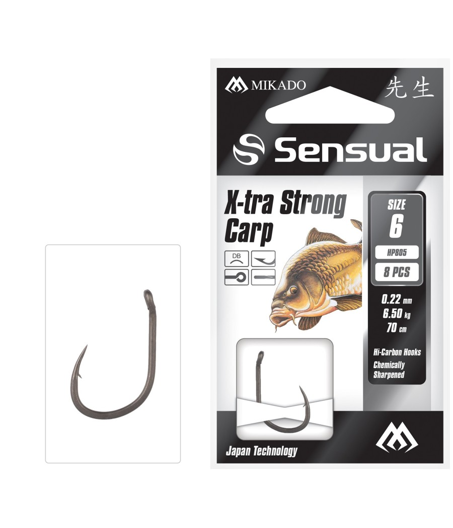 Mikado przypony wiązane sensual x-tra strong carp nr 6 DB / żyłka: 0.20mm/70cm - op.8szt.