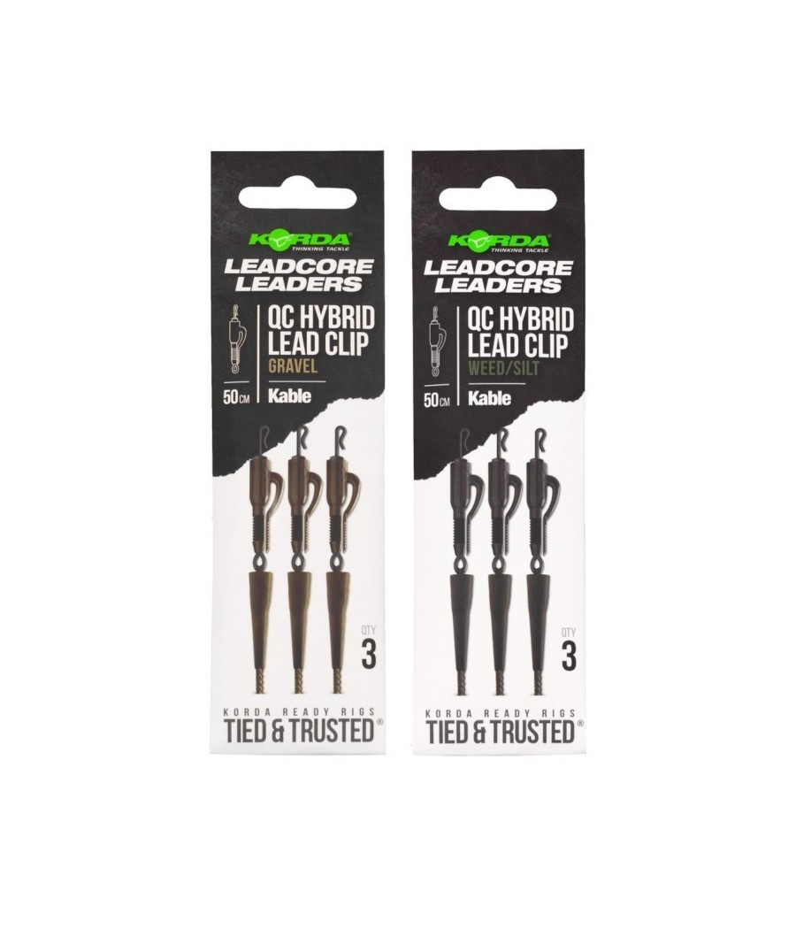 Korda Kable Leadcore Leader Hybrid Lead Clip QC Swivel Gravel 50cm